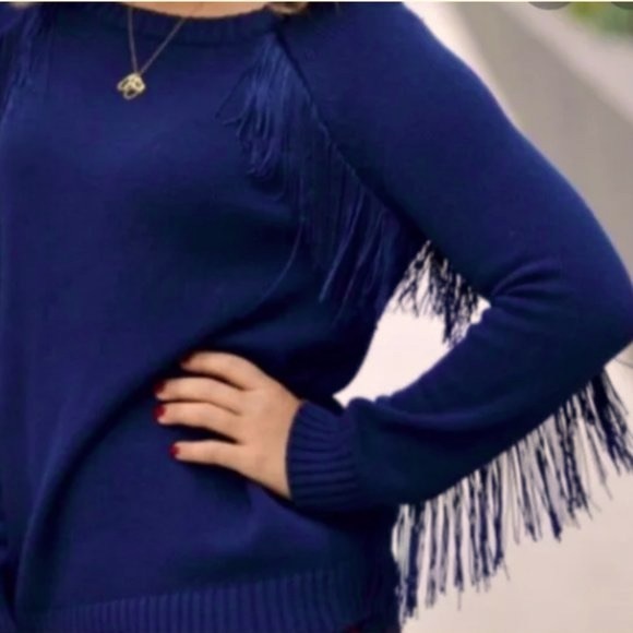 Piperlime Knit Navy Blue Fringe Sweater - Picture 2 of 7
